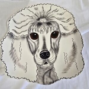 Dogs By Nina Lyman White Poodle‎ Ceramic Serving Platter Tray Art Scalloped Rare